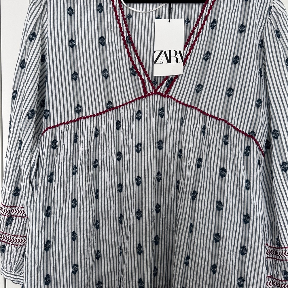 Zara Navy and White Patterned Maxi  Dress - Picture 5 of 13